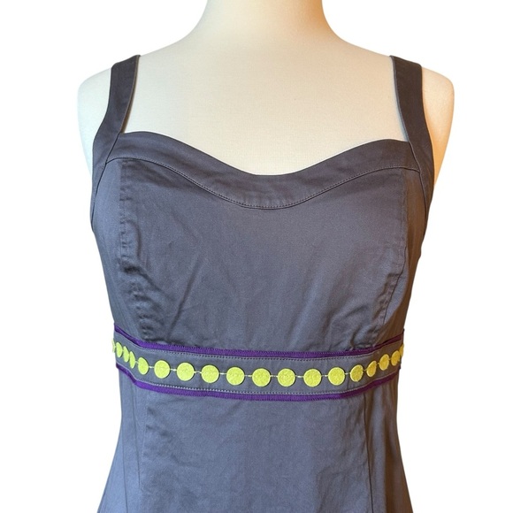 Boden | Women's Gray & Purple Ribbon Detail Pinafore Apron Shift Dress Size 6 - Picture 4 of 12